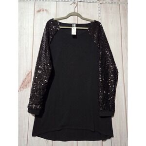 Studio Y Black Sequined‎ Sleeve Long Sleeve Top Womens XL